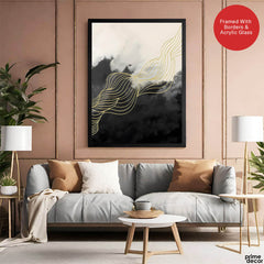 Black & White Background With Golden Lines | Abstract Office Artwork #0018 - Prime Décor