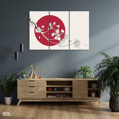Red Lullaby Moon (3 Panel) | Digital Wall Art - Prime Décor