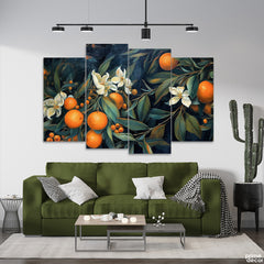 Beautiful Orange & White Flowers With Green Leaves (4 Panel) Nature Wall Art - Prime Décor