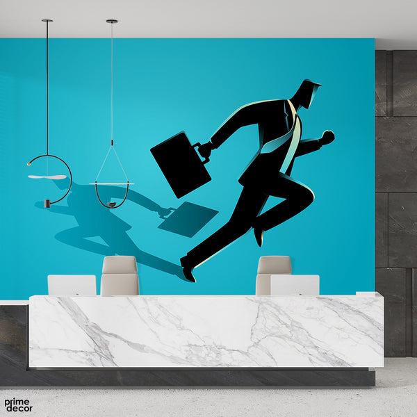 Man In Suit Running With A Suitcase | Office Wallpaper Mural