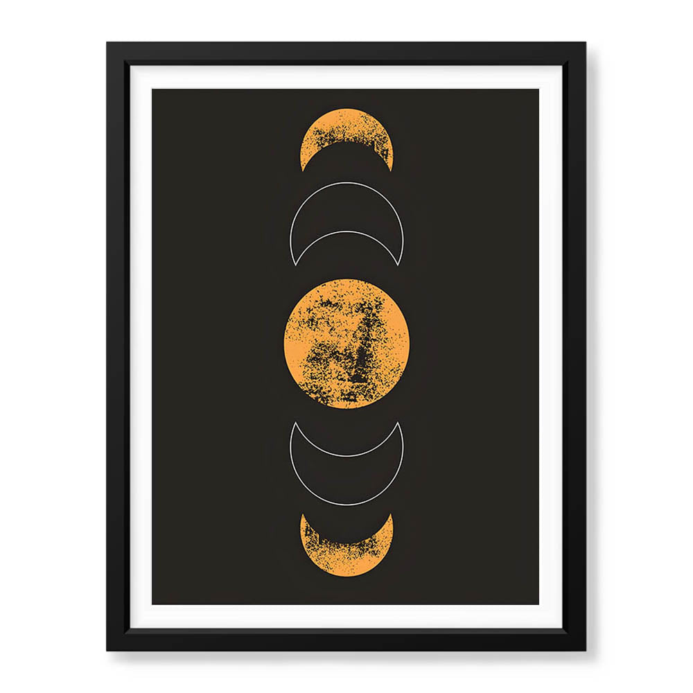 White & Gold Moon Design With Black Background | Abstract Fashion Artwork #00190 - Prime Décor