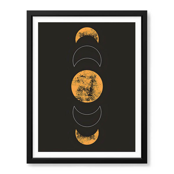 White & Gold Moon Design With Black Background | Abstract Fashion Artwork #00190 - Prime Décor
