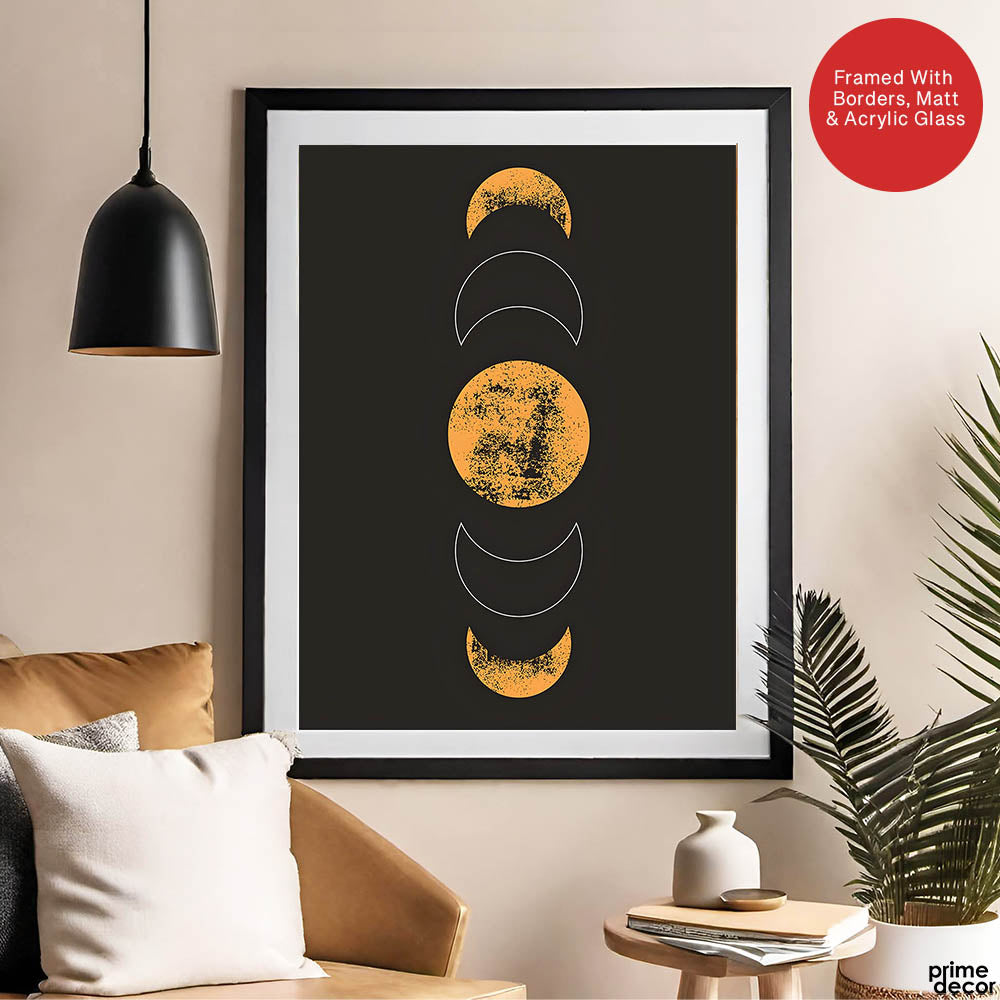 White & Gold Moon Design With Black Background | Abstract Fashion Artwork #00190 - Prime Décor