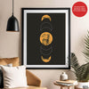 White & Gold Moon Design With Black Background | Abstract Fashion Artwork #00190 - Prime Décor