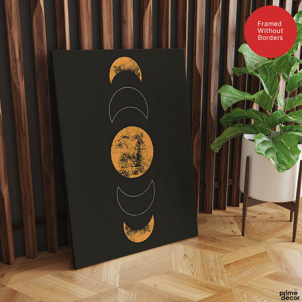 White & Gold Moon Design With Black Background | Abstract Fashion Artwork #00190 - Prime Décor