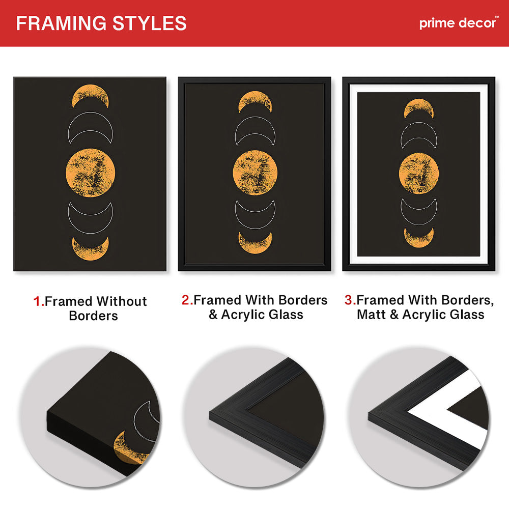 White & Gold Moon Design With Black Background | Abstract Fashion Artwork #00190 - Prime Décor