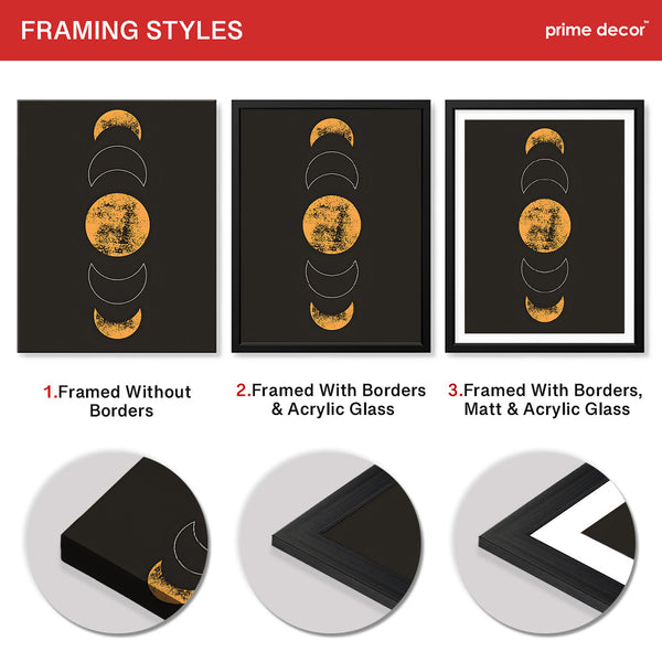 White & Gold Moon Design With Black Background | Abstract Fashion Artwork #00190 - Prime Décor