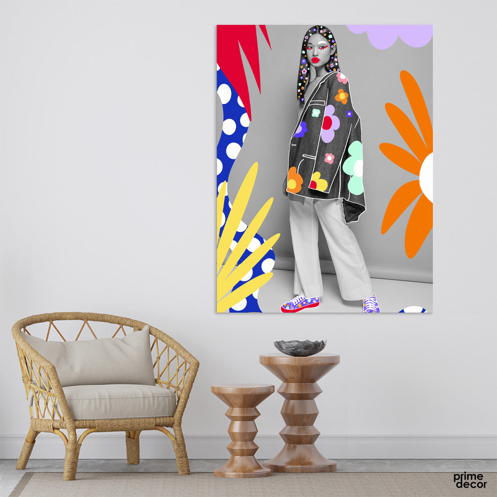Woman Posing with Pop Art vol 2 (Single Panel) Fashion Wall Art - Prime Décor