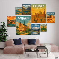 Exploring Pakistan Illustration Style (8 Panel) Travel Wall Art