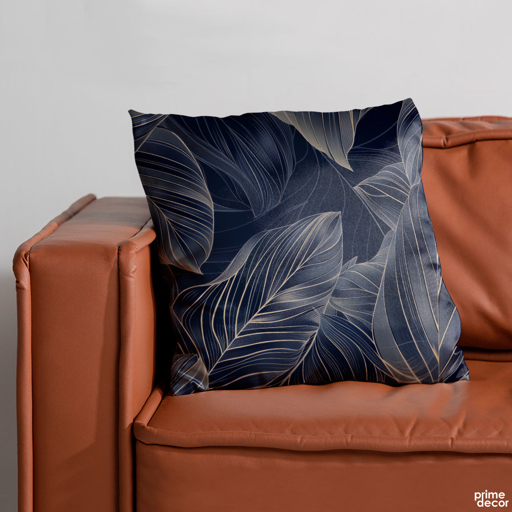 Slate Blue Leafy Print | Floral Cushion #019 - Prime Décor