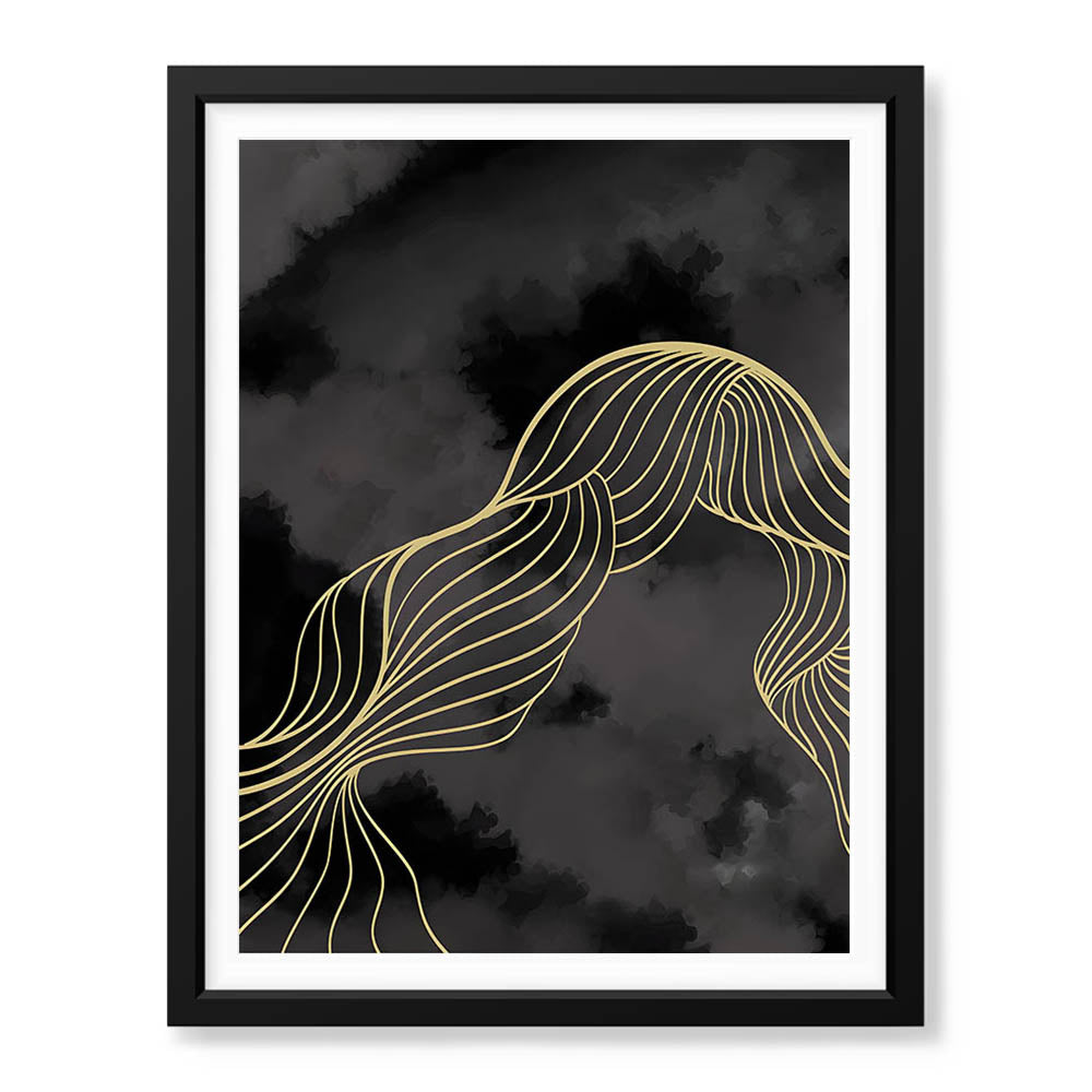 Black & White Background With Golden Lines | Abstract Office Artwork #0019 - Prime Décor