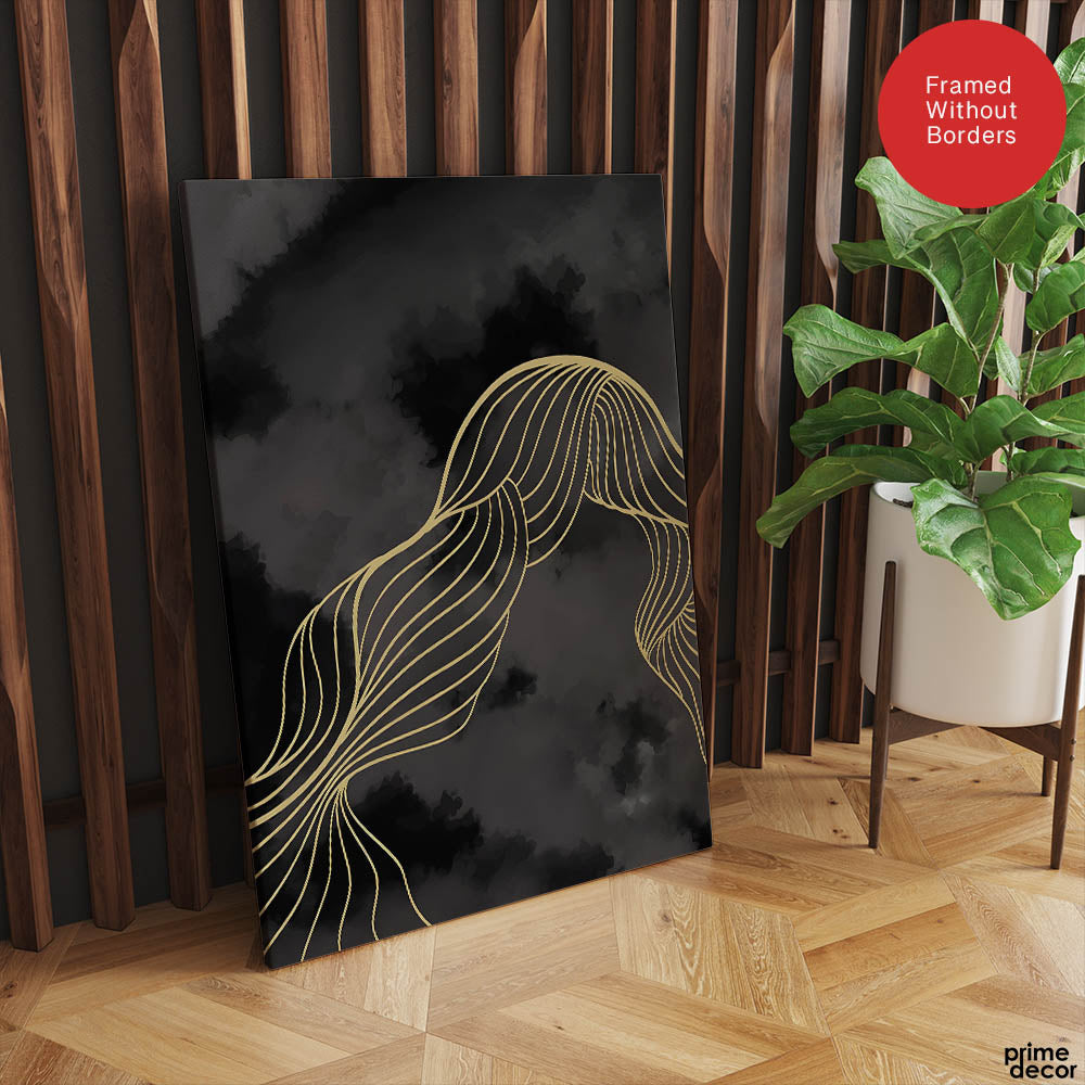 Black & White Background With Golden Lines | Abstract Office Artwork #0019 - Prime Décor