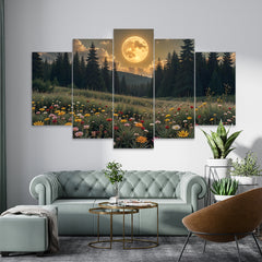 Garden In The Forest With Beautiful Sunset View (5 Panel) Nature Wall Art - Prime Décor