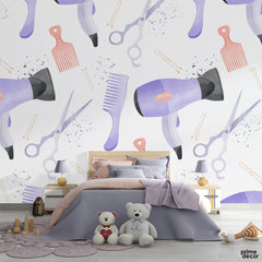 Abstract Artwork Of Comb & Hair Dryer | Fashion Wallpaper Mural