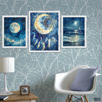 Abstract Beautiful View Of Moon From Sea (3 Panel) Nature Wall Art
