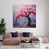 Abstract Tree With Beautiful Pink Flowers (Single Panel) Floral Square Wall Art