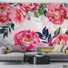 Watercolor Red Roses Macro Outline Style | Floral Wallpaper Mural