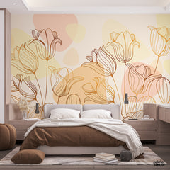 Gradient Golden Linear Floral Background | Wallpaper Mural - Prime Décor