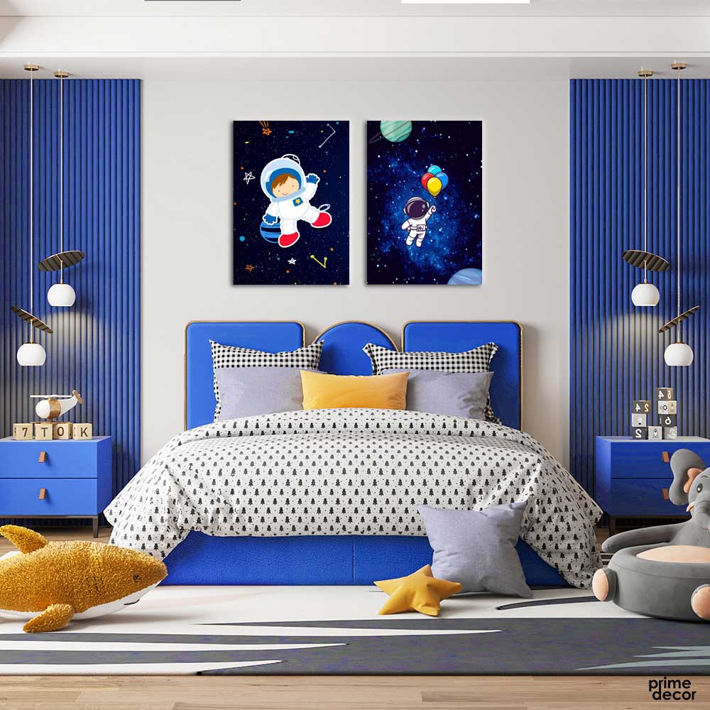 Astronaut Balloons (2 Panel) Space Wall Art - Prime Décor