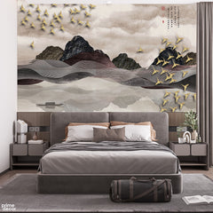 Nordic Duotone Mountains Brown Tinted | Nature Wallpaper Mural