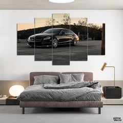 Black Mercedes on Road (5 Panel) Landscape Wall Art - Prime Décor