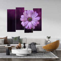 Daisy Purple Flower (4 Panel) Floral Wall Art - Prime Décor