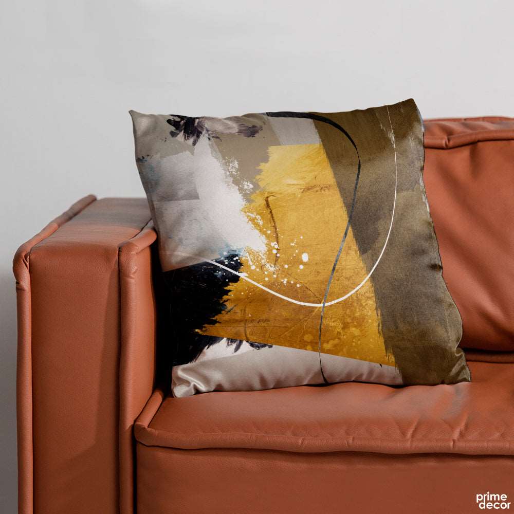 Artistic Chaos Shades of Brown & Gold | Abstract Cushion #202 On Sale - Prime Décor