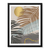 Black & Grey Tropical Leaves Over Gold Moon | Abstract Floral Artwork #00202
