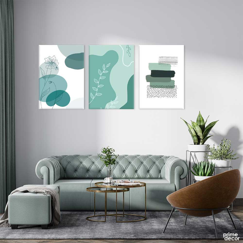 Mint Green Boho Collection Vol 1 (3 Panel) Abstract Wall Art - Prime Décor