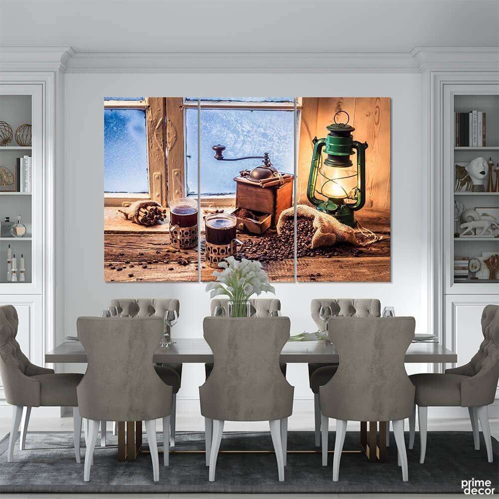 Antique Coffee Grinder and Coffee Beans (3 Panel) Food Wall Art - Prime Décor