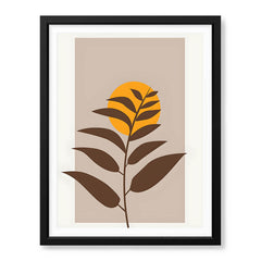 Beautiful Brown Tropical Leaves Over Gold Sun  | Abstract Floral Artwork #00204 - Prime Décor