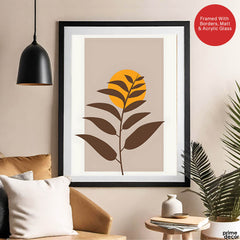 Beautiful Brown Tropical Leaves Over Gold Sun  | Abstract Floral Artwork #00204 - Prime Décor