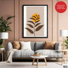 Beautiful Brown Tropical Leaves Over Gold Sun  | Abstract Floral Artwork #00204