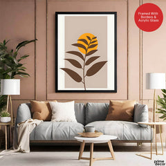 Beautiful Brown Tropical Leaves Over Gold Sun  | Abstract Floral Artwork #00204 - Prime Décor
