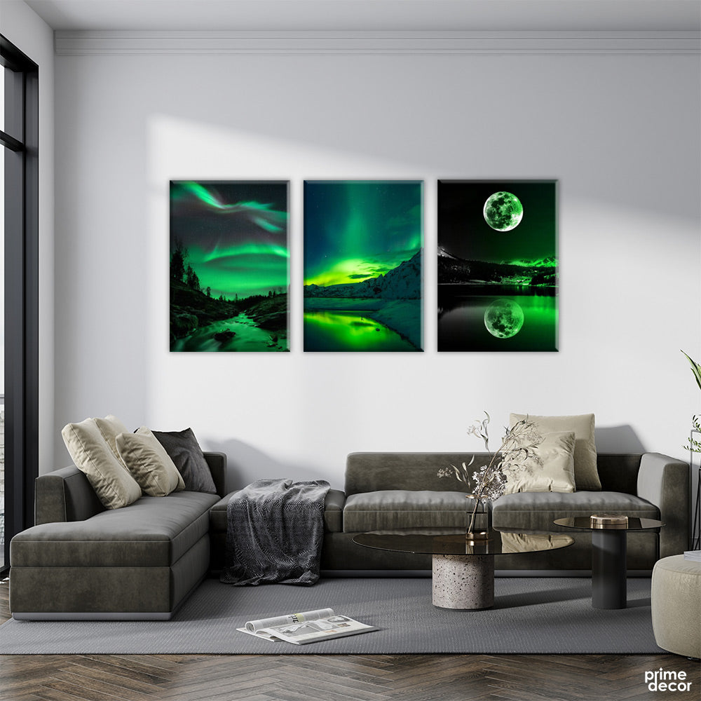 Northern Green Lights (3 Panel) Nature Wall Art - Prime Décor