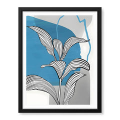 Black & White Tropical Leaves Over Blue & Grey Background  | Abstract Floral Artwork #00207 - Prime Décor