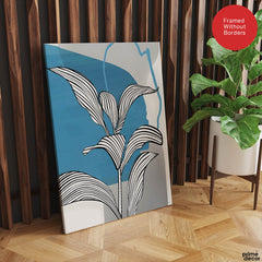 Black & White Tropical Leaves Over Blue & Grey Background  | Abstract Floral Artwork #00207 - Prime Décor
