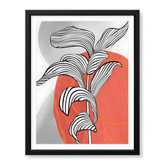 Black & White Tropical Leaves Over Orange & Grey Background  | Abstract Floral Artwork #00208 - Prime Décor