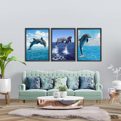 Dolphins Jumping for Joy (3 Panel) Wall Art - Prime Décor