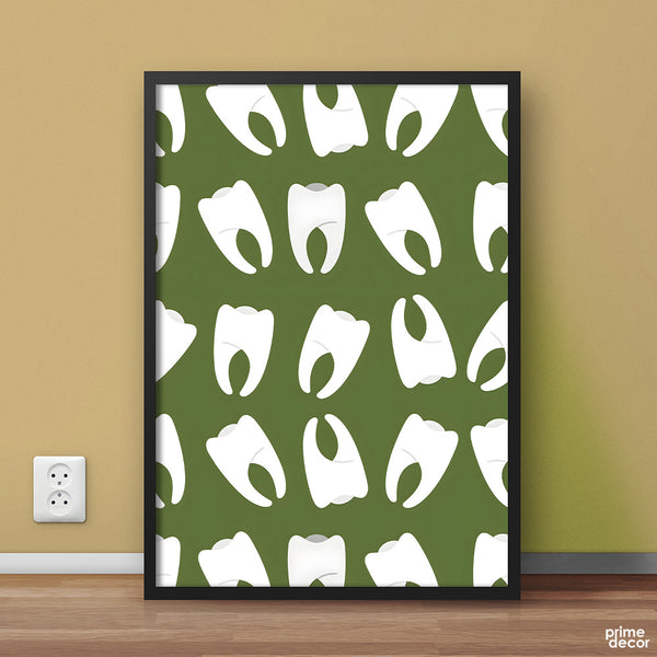 White Teeth Artwork Over Green Background | Medical Poster Wall Art