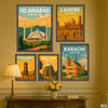 Major Pakistani Cities Illustration Set #02 (5 Panel) Travel Wall Art