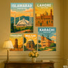Major Pakistani Cities Illustration Set #02 (5 Panel) Travel Wall Art