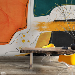 Terracotta & Teal Abstract Shapes With Gold Brushstrokes | Modern Contemporary Wallpaper Mural