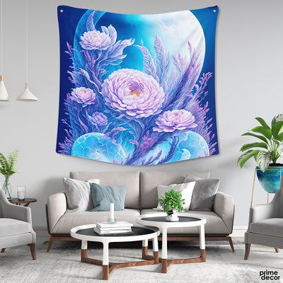 Beautiful Purple Flower Over Blue Background | Floral Tapestry