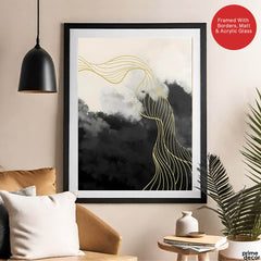Black & White Background With Golden Lines | Abstract Office Artwork #0020 - Prime Décor