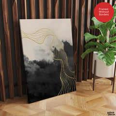 Black & White Background With Golden Lines | Abstract Office Artwork #0020 - Prime Décor