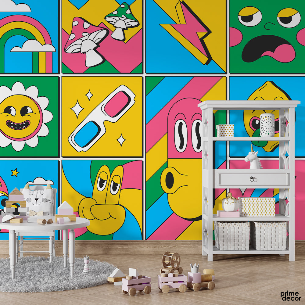 Abstract Colorful Shape Designs | Kids Room Wallpaper Mural - Prime Décor