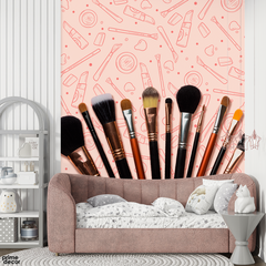 Abstract Artwork Of Salon Elements Over Pink Background | Fashion Wallpaper Mural