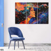 Abstract Woman Face Artwork With Colorful Neon Style Background  (3 Panel) Fashion Wall Art