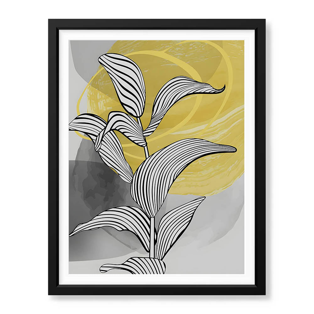Black & White Tropical Leaves Over Yellow & Grey Background | Abstract ...